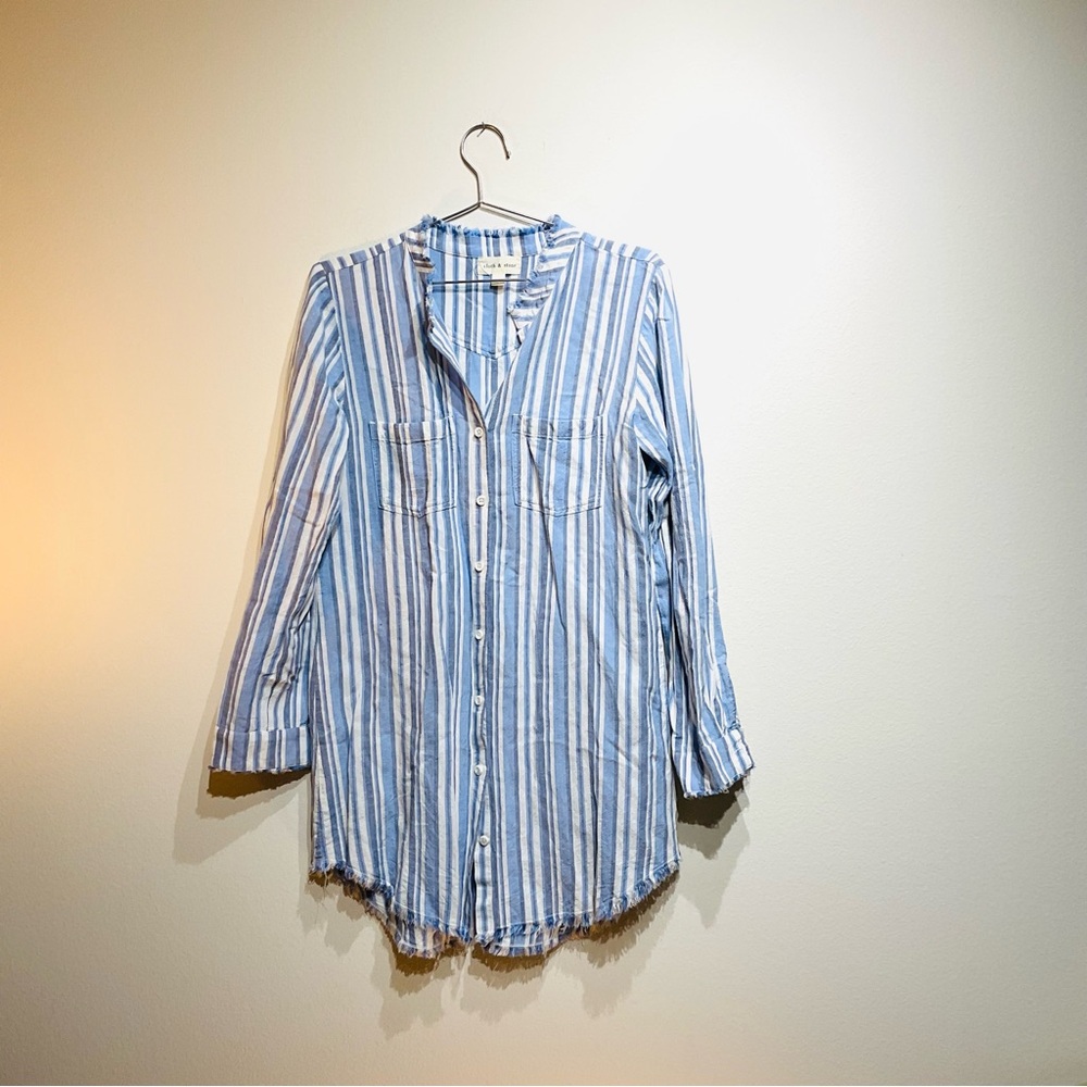 Cloth & Stone Blue Striped Tunic Top Dress Size S. Beach Oversized Shirt - Picture 2 of 8
